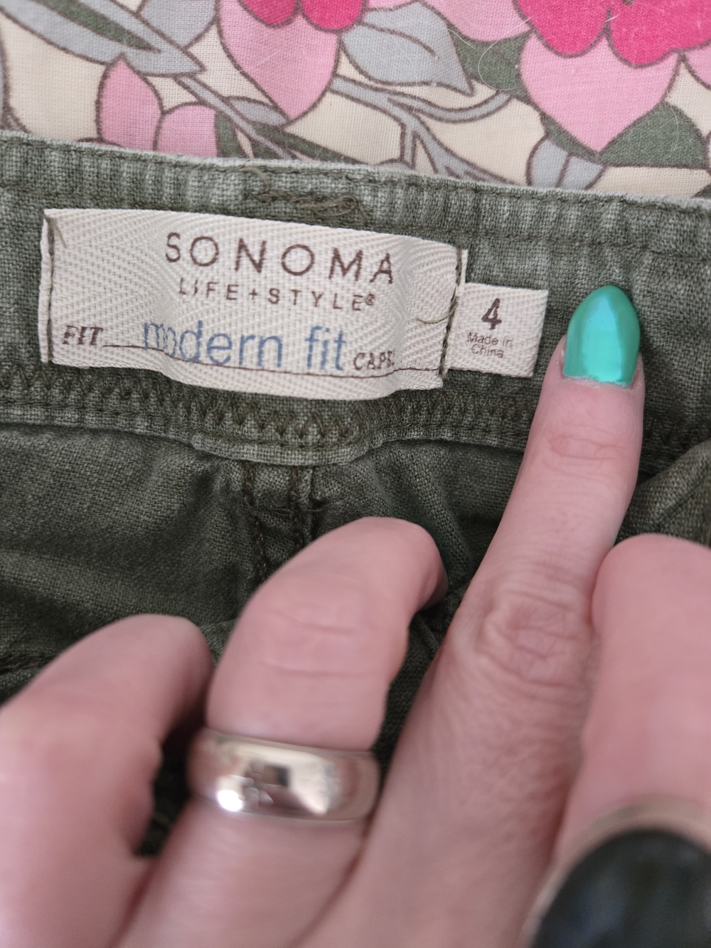 Sonoma Olive Embroidered Capri Pants - Picture 2 of 5